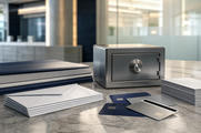 Unbranded banking objects and secure documents in a modern financial interior
