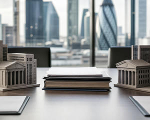 Neutral boardroom finance objects for bank mergers, takeover bids, strategic stakes and consolidation news