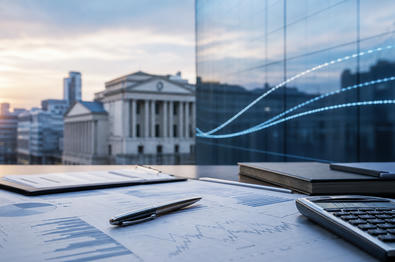 Institutional financial setting representing central banks, interest rates and bond markets