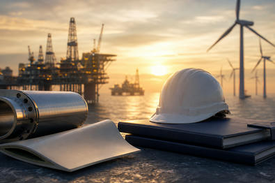 Unbranded energy infrastructure materials representing oil, gas, renewables and energy earnings