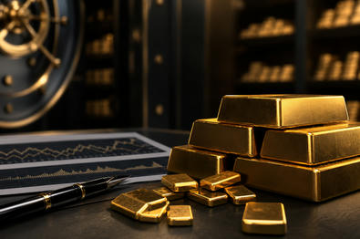 Unbranded gold bars and precious metal objects for commodities and safe-haven asset news