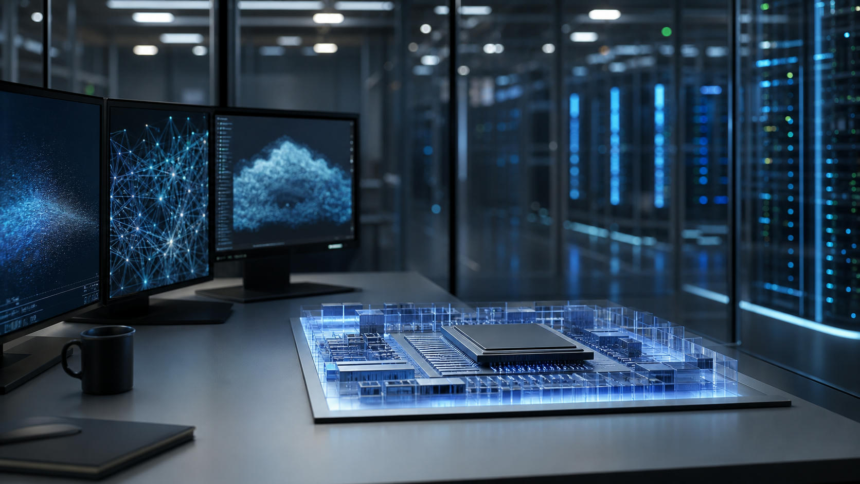 Unbranded data center and chip-model scene for AI agents, cloud platforms and enterprise software spending news