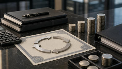 Corporate treasury still life for share repurchases, buybacks, dividends and capital-return programs