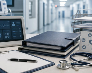 Hospital administration and remote care technology still life for healthcare service contract and tender news