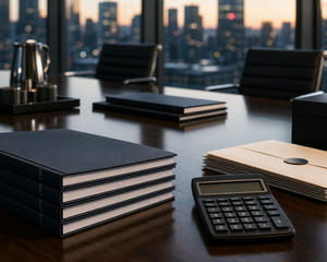 Blank corporate report folders and financial office objects for earnings and guidance news