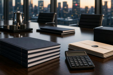 Blank corporate report folders and financial office objects for earnings and guidance news