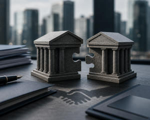 Neutral boardroom finance objects for bank takeover bids, consolidation, merger talks and strategic stakes