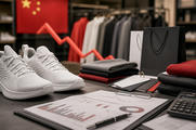 Unbranded sportswear retail display and financial materials for consumer brand revenue-pressure news
