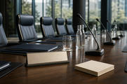 Empty conference room and governance materials for CEO transitions and shareholder meetings