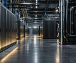 Synthetic editorial illustration. Unbranded high-density computing facility with cooling infrastructure for digital-assets news.